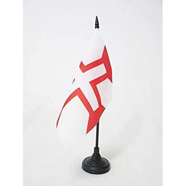 Imagem de Bandeira de mesa da ordem militar de Cristo da AZ bandeira de 15 x 15 cm - bandeira de mesa dos Cavaleiros Templários Pedido de Portugal 15 x 15 cm - Bastão de plástico preto e base