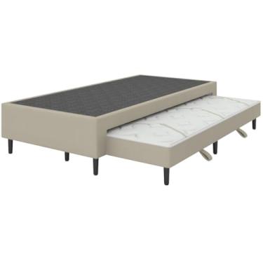 Imagem de Bicama Solteiro Plumatex Cama Box com Auxiliar Retrátil - Suporte D26/D20, Tecido Malha Jacquard, Antiácaros | 188x88x25cm