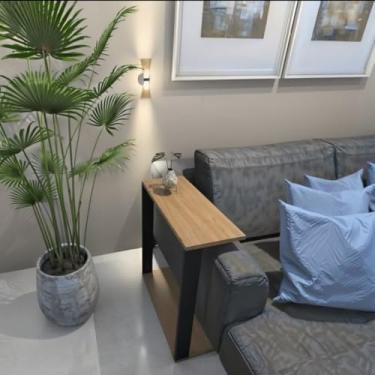 Imagem de Mesa Lateral Sofá Poltrona Apoio Notebook Utensílios Industral 100% MDF (Preto/Carvalho)