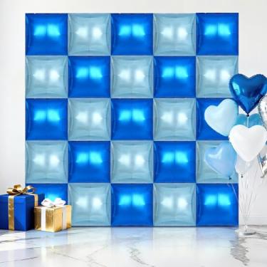 Imagem de 25 peças de balões quadrados, fundo de parede de balões quadrados metálicos, balões Mylar de dupla face, kit de arco de túnel para decoração de aniversário de casamento, aniversário, chá de bebê (azul