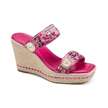 Imagem de KARL LAGERFELD Sandália feminina Carsen Double Band Espadrille Wedge, Rosa choque, 38