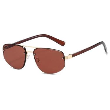 Imagem de Óculos de sol com armação de metal, óculos de sol femininos modernos, retrô, com proteção solar dupla, para homens (C2 Tea)