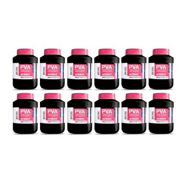 Imagem de Kit 12 Tintas PVA Fosca Acrilex Preto 520 500ml para Artesanato Madeira MDF Gesso Cerâmica Papel Isopor – Alta Cobertura e Secagem Rápida