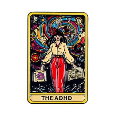 Imagem de O broche de cartão de tarô TDAH esmaltado, broche de humor neurodivergente, presente sarcástico de TDAH para mulheres atrevidas e ansiosas, broches de clube cerebral caótico, emblema de lapela de