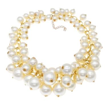 Imagem de MeliMe Colar de pérolas para mulheres, vários fios, contas, colar de pérolas grossas, bijuterias, conjunto de brincos e colar de pérolas, Pérola, Sem Pedra Preciosa