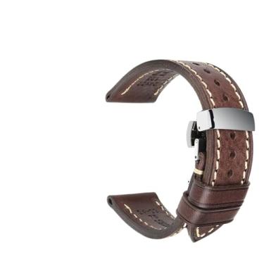 Imagem de Pulseira de couro para relógio - Pulseira de couro bovino de flor integral (fecho borboleta DB, 23 mm)