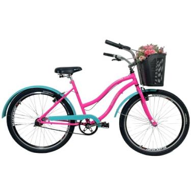 Imagem de Bicicleta Beach Caiçara Aro 26 Cesta Feminina Rosa/Tifany