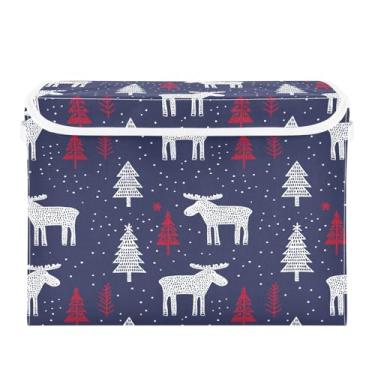 Imagem de ATTX Cestos de armazenamento dobráveis com tampas – Cestas de armazenamento dobráveis de alce branco para armário, quarto, organização de escritório (42 x 32 x 30 cm) #433