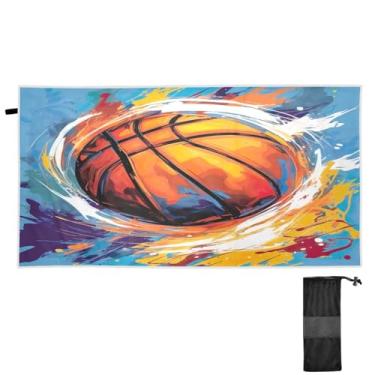 Imagem de Blueangle Toalha de praia de basquete laranja - Toalhas de viagem compactas e leves - Toalha de secagem rápida super absorvente para natação, acampamento e férias (415)