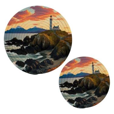 Imagem de Blueangle 2 peças de suporte de panela de tripé de farol - conjunto de pegadores de panela de tecido redondo - almofadas quentes trançadas de algodão - porta-copos - tapetes de mesa para cozinhar e