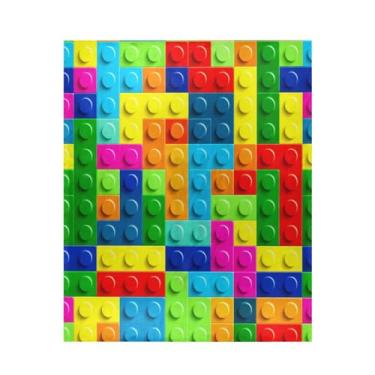 Imagem de Blueangle Cobertor de brinquedo colorido com padrão de blocos de construção, super macio e quente, 127 x 152 cm, leve para todas as estações, cobertor aconchegante para cama, sofá, sofá, fácil de
