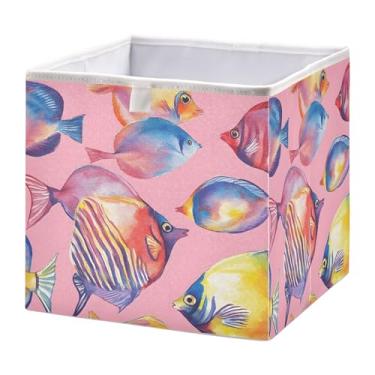 Imagem de SEHANY Cesto de armazenamento dobrável de peixes marinhos coloridos, grande e dobrável, organizador de tecido, cestas de armazenamento para roupas, brinquedos, livros, armário, berçário, 28 x 28 x 28