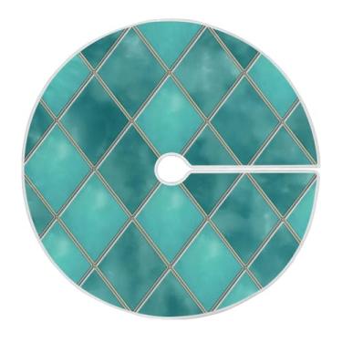 Imagem de Blueangle Saia de árvore de Natal xadrez geométrica azul-petróleo de 120 cm - poliéster macio e resistente a rugas, decoração de férias para festas de Natal, árvore festiva e decoração de casa (833)