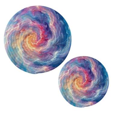 Imagem de Blueangle 2 peças de suporte de panela para trivet de vórtice vibrante - conjunto de pegadores de panela de tecido redondo - almofadas quentes trançadas de algodão - porta-copos - tapetes de mesa para