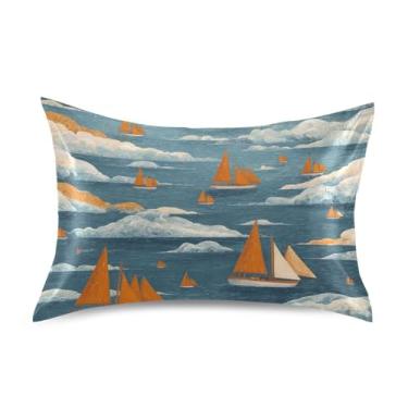Imagem de Blueangle Fronha de cetim para pequenos veleiros para cabelo e pele, fronha de seda, tamanho padrão (51 x 66 cm) - Capas de almofada de cetim com fecho de envelope (443)