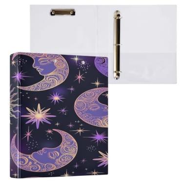 Imagem de Blueangle Fichário de 3 anéis para sol, lua e estrelas, com prancheta e 2 bolsos - organizador de documentos decorativos de 3 cm para escritório, suprimentos para reuniões (189)