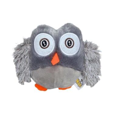 Imagem de Mordedor Coruja de Pelúcia para Pets, Cinza, Poliéster, com Apito Sonoro, 13x10cm, para Cães de Pequeno e Médio Porte