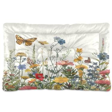 Imagem de SEHANY Cama para cães e gatos com flores silvestres coloridas com fundo antiderrapante, cama de canil, colchão macio para animais de estimação, lavável para cães pequenos, médios e grandes, gatos, 91