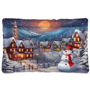 Imagem de KEEPREAL Cama de Natal com boneco de neve e inverno, cama retangular confortável para animais de estimação, cama ultra macia e calmante para cães pequenos e médios, 45,7 x 61 cm (140)