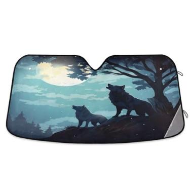 Imagem de ATTX Para-brisa de carro Evening Moon Wolf 134.6 cm x 59.7 cm Protetor solar universal com proteção UV, persiana de janela frontal automática dobrável para caminhões Sedans SUVs #602