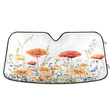 Imagem de ATTX Linda aquarela flores silvestres pára-brisas para carro 139.7 cm x 70.1 cm escudo solar universal com proteção UV, persiana de janela frontal automática dobrável para sedãs SUVs caminhões #215