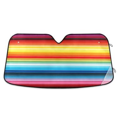Imagem de ATTX Pára-brisas de carro listrado colorido do México 134.6 cm x 59.7 cm Escudo solar universal com proteção UV, persiana de janela dianteira automática dobrável para caminhões Sedans SUVs #566