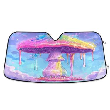 Imagem de ATTX Para-brisa de carro de cogumelo de desenho animado 139.7 cm x 70.1 cm Escudo solar universal com proteção UV, persiana de janela frontal automática dobrável para caminhões Sedans SUVs #179