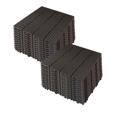 Imagem de Azulejos de deck interligados, azulejos de piso de pátio composto WPC com sistema de clique função de drenagem para varanda piscina varanda quintal área de jogo terraço uso em todos os climas B2 24