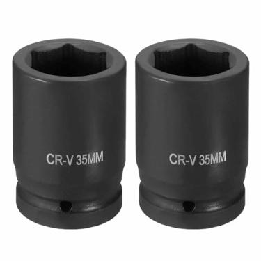Imagem de HARFINGTON 2 soquetes de impacto de 6 pontos 2,5 cm soquete métrico de 35 mm CR-V soquete sextavado de eixo de aço para reparo de porcas de eixo de máquina, preto