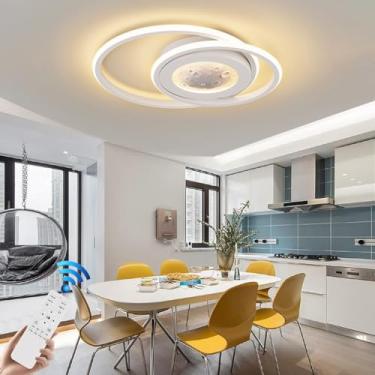 Imagem de Luminária de teto moderna para quarto com controle remoto, branca, para ambientes internos, com LED dimerizável em formato de anel, ideal para sala de jantar, ilha de cozinha, corredor e sal