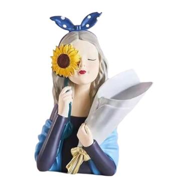 Imagem de Ioensy Ornamento de vaso de flores, decoração de estátua de de resina, escultura de suporte de plantas fofas, estatueta de, para festa, Azul