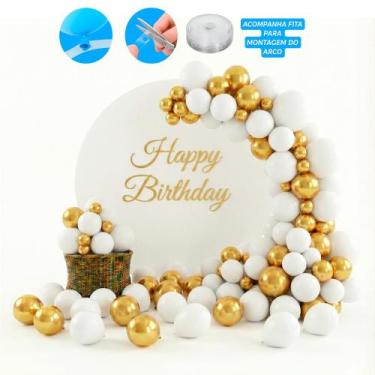 Imagem de Kit 150 Balões Branco +Dourado N5, 7, 9 Balão festas bexigas - RIVFEST