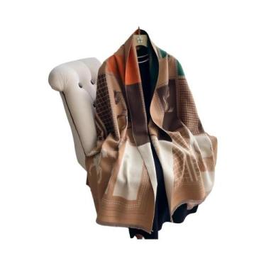 Imagem de Cachecol De Luxo Feminino De Inverno Em Cashmere Com Estampa De Cavalo