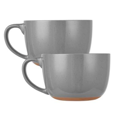 Imagem de BYCNZB Canecas de sopa de 1,077 g com Hanlde para café, cereal, salada, macarrão, chá, tigelas de sopa, micro-ondas e lava-louças, conjunto de 2 (cinza)