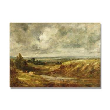 Imagem de NHLDZYH Impressão em tela estilo John Constable (paisagem 44), painel de tela de paisagem romântica, decoração de parede com tema de natureza para quarto ou escritório. 60 x 84 cm. Somente tela