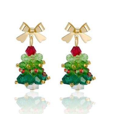 Imagem de HAISWET Brincos femininos de árvore de Natal com laço e laço lindos e chiques, Medium, Resina, Sem Pedra Preciosa