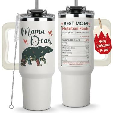Imagem de Copo Mama Bear com alça 1,134 g, copo para mamãe, copo de mamãe, presente de aniversário para mãe, presente de aniversário para mamãe, copos de mamãe urso com tampa e canudo, presentes de dia das mães