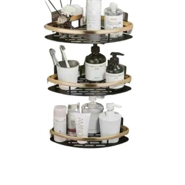 Imagem de Prateleiras Para Casa De Banho Sem Furos, AlumíNio, Suportes Para Casa De Banho E AcessóRios Para Casa De Banho(KIT 3-Preto ouro Triângulo)