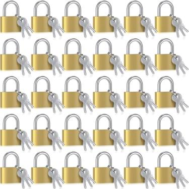 Imagem de Yaocom 30 cadeados de latão sólido com chave, cadeado amarelo pequeno para academia, cadeado forte com chave para caixa de ferramentas de bagagem (25 mm)