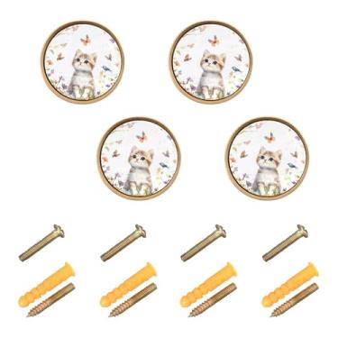 Imagem de xigua 4 puxadores de armário fofos para gatos pequenos redondos de zinco sólido, puxadores decorativos de 3,5 cm para armário de banheiro, cômoda, armário e guarda-roupa