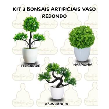 Imagem de Genérico, Kit 3 Bonsais Plantas Artificiais Ornamentais – Charme Oriental sem Cuidados Vaso Redondo