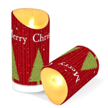 Imagem de ATTX Pacote com 2 velas de árvore de Natal sem chamas – Velas LED de 7,6 cm x 15 cm com controle remoto e temporizador para casa, casamento, decoração de acampamento #159