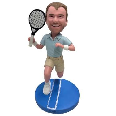 Imagem de Bobblehead de jogador de tênis personalizado - estátua de estatueta personalizada | Boneca personalizada de argila feita à mão | Presente exclusivo para Natal, aniversário, dia dos namorados