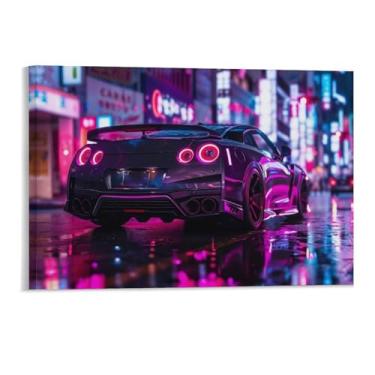 Imagem de HouLaiZhe Jdm Carro esportivo R35 sob luzes neon pôsteres tela estética decoração de quarto pintura de parede impressão de sala de galeria decoração de parede para quarto sala de estar escritório 11 x