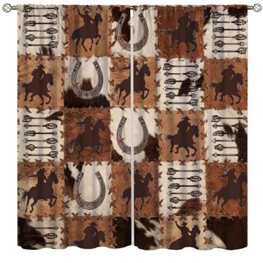 Imagem de wlsgdsg Cortina blackout caubói ocidental, cortina de tecido retrô de tecido de vaca para sala de jantar, sala de estar, cozinha, café, quarto, escritório, decoração, 107 x 114 cm