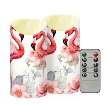 Imagem de Wassud Flamingos em flor velas sem chama com controle remoto, velas realistas cintilantes com temporizador, velas decorativas para Natal, casamento, festa, decoração de casa média