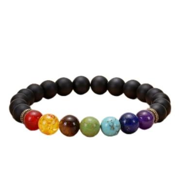 Imagem de Pulseiras elásticas com contas para mulheres, pulseira de obsidiana preta de 7 chacras para crescimento espiritual, presente perfeito para riqueza, One Size, Pedra, Sem Pedra Preciosa
