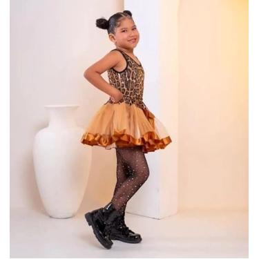 Imagem de Fantasia Infantil Animal print com Saia Tule, Roupa de Dança para Meninas, Traje de Apresentação escola - Tam P - 6 anos