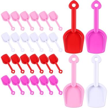 Imagem de Junkin 24 peças mini pá de areia de plástico para dia dos namorados 19 cm, brinquedos de praia, pás de areia para festa dos namorados, troca de sala de aula, escavação, jardinagem, cores rosa