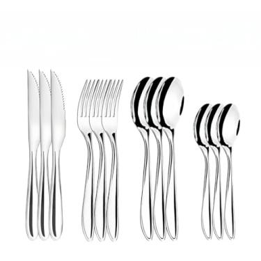 Imagem de Kit Jogo De Talheres Talher Em Inox 48 Peças Garfo Faca Serra Colher De Mesa E Colher De Sobremesa Faqueiro(KIT 24 COMPLETO)